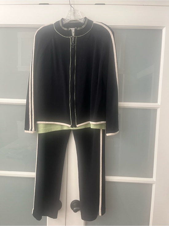St John Sport Pants - St John Sport Three-Piece Knit Track Set with Ivory Trim